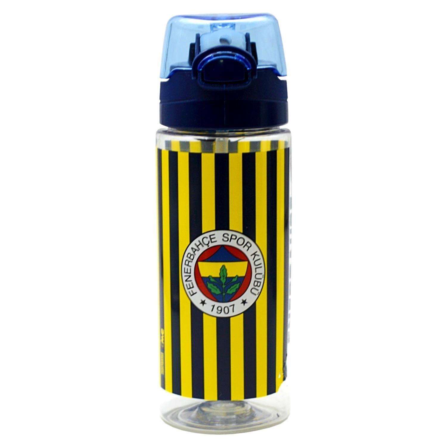 Fenerbahçe Çizgili Forma Desenli Plastik Matara 500 ml Lacivert Pipetli Suluk