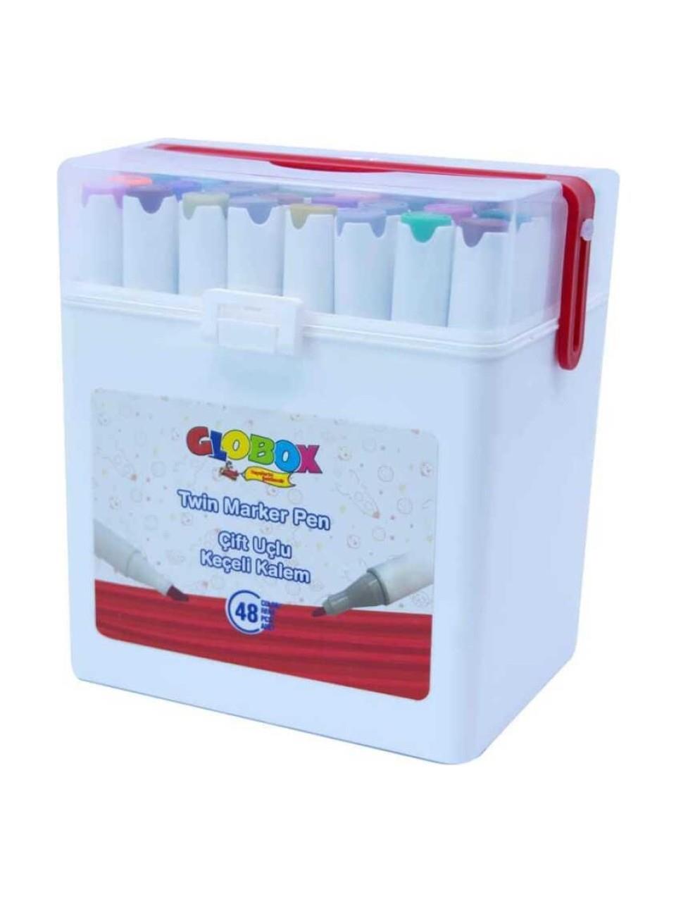 Globox Twin Marker Set Çift Uçlu Keçeli Kalem 48 Renk Plastik Çantalı