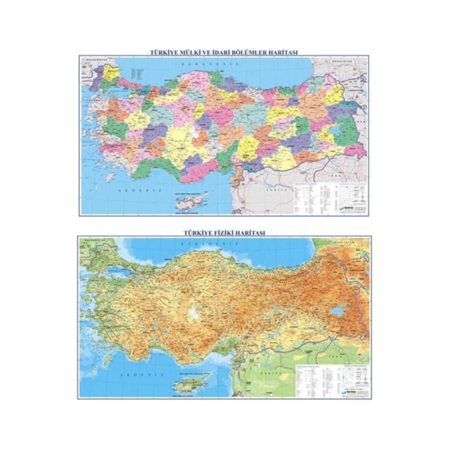 Gürbüz Türkiye Fiziki / Siyasi Çift Taraflı 50x70 CM Türkiye Haritası