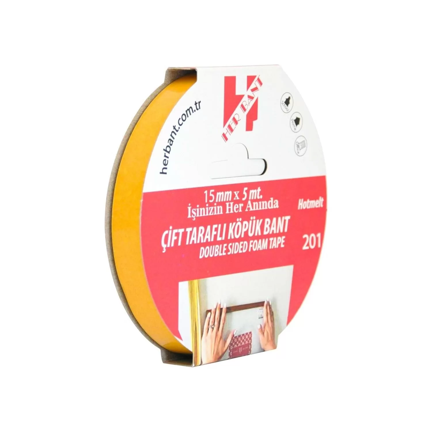 Her Bant Çift Taraflı Köpük Bant Askılı 15 MM x 5 Metre