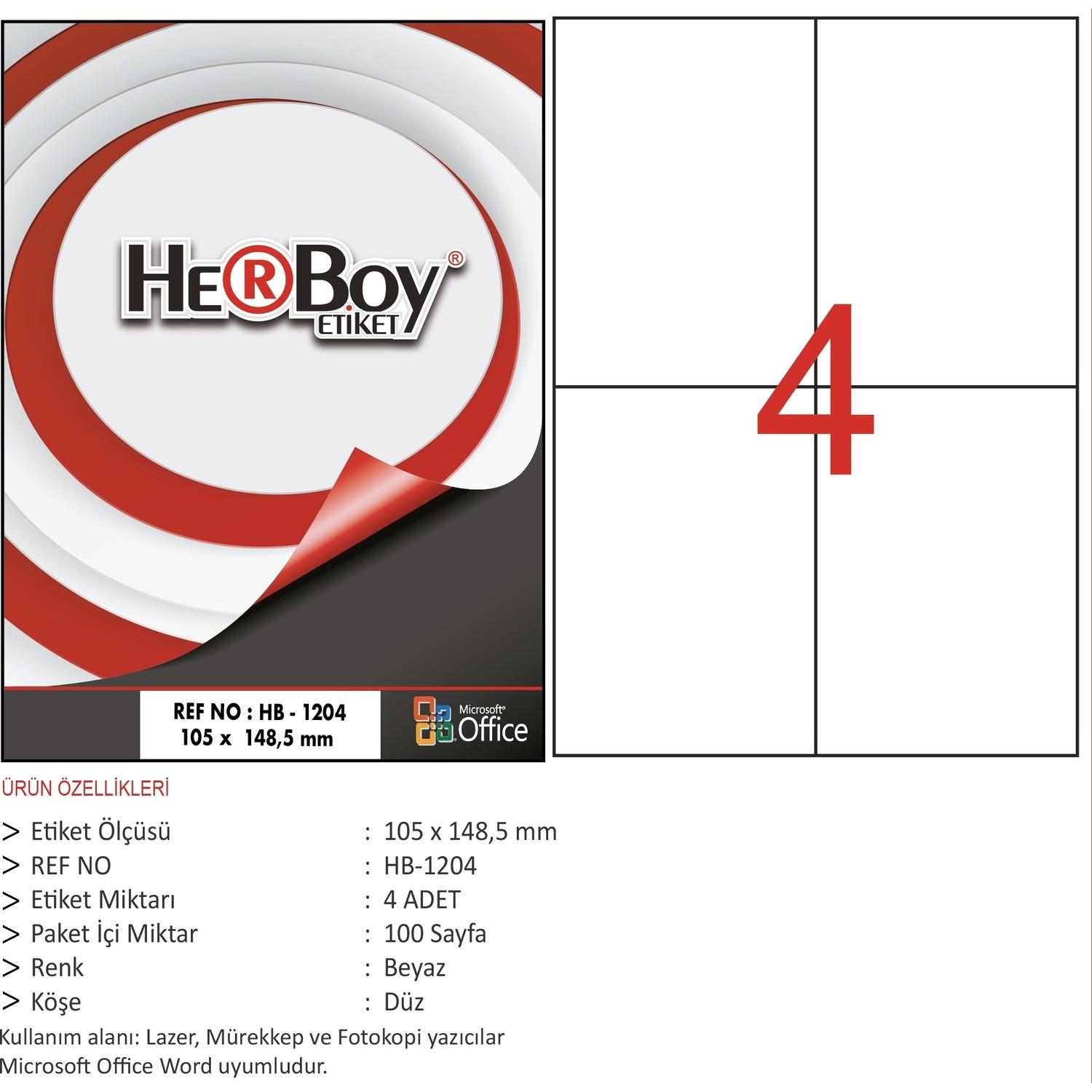 Herboy Laser Etiket 100 Yaprak 105x148.5 MM Lazer Yazıcı Etiketi