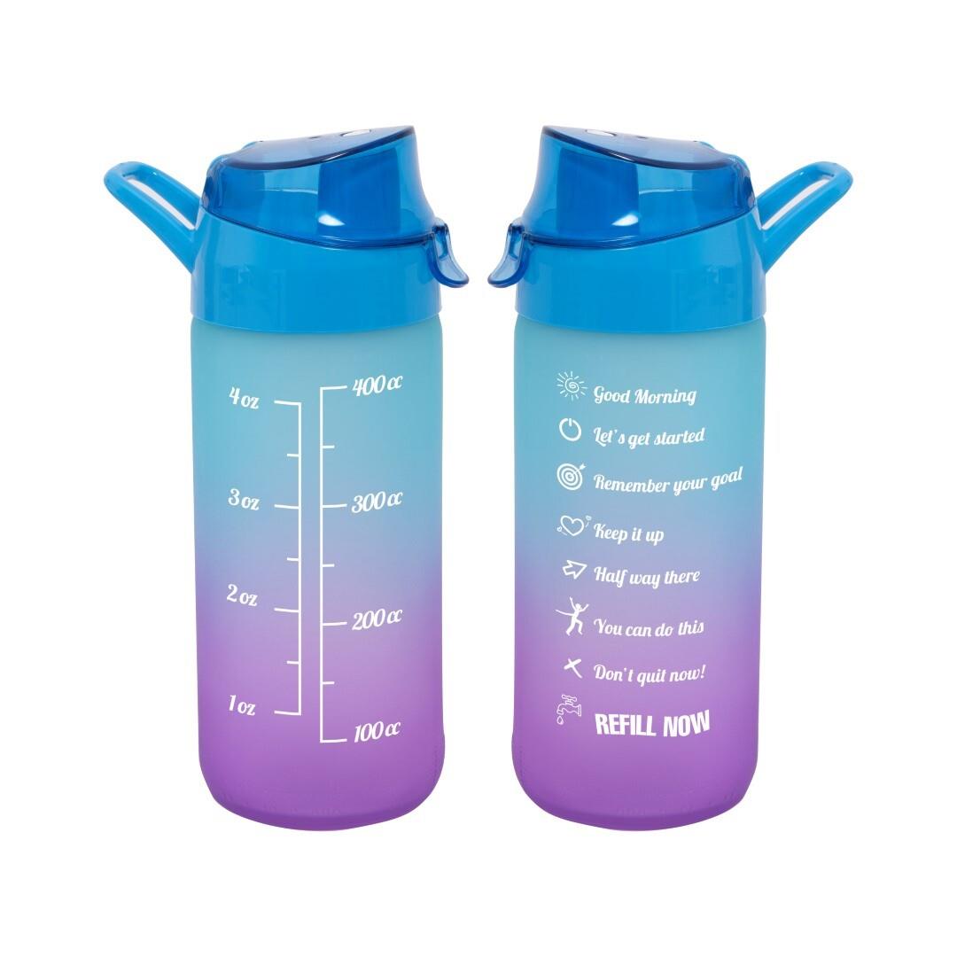 Herevin Matara Çift Renk Boyalı Ölçü Baskılı Cam Mavi 500 ML Motivasyon Suluk