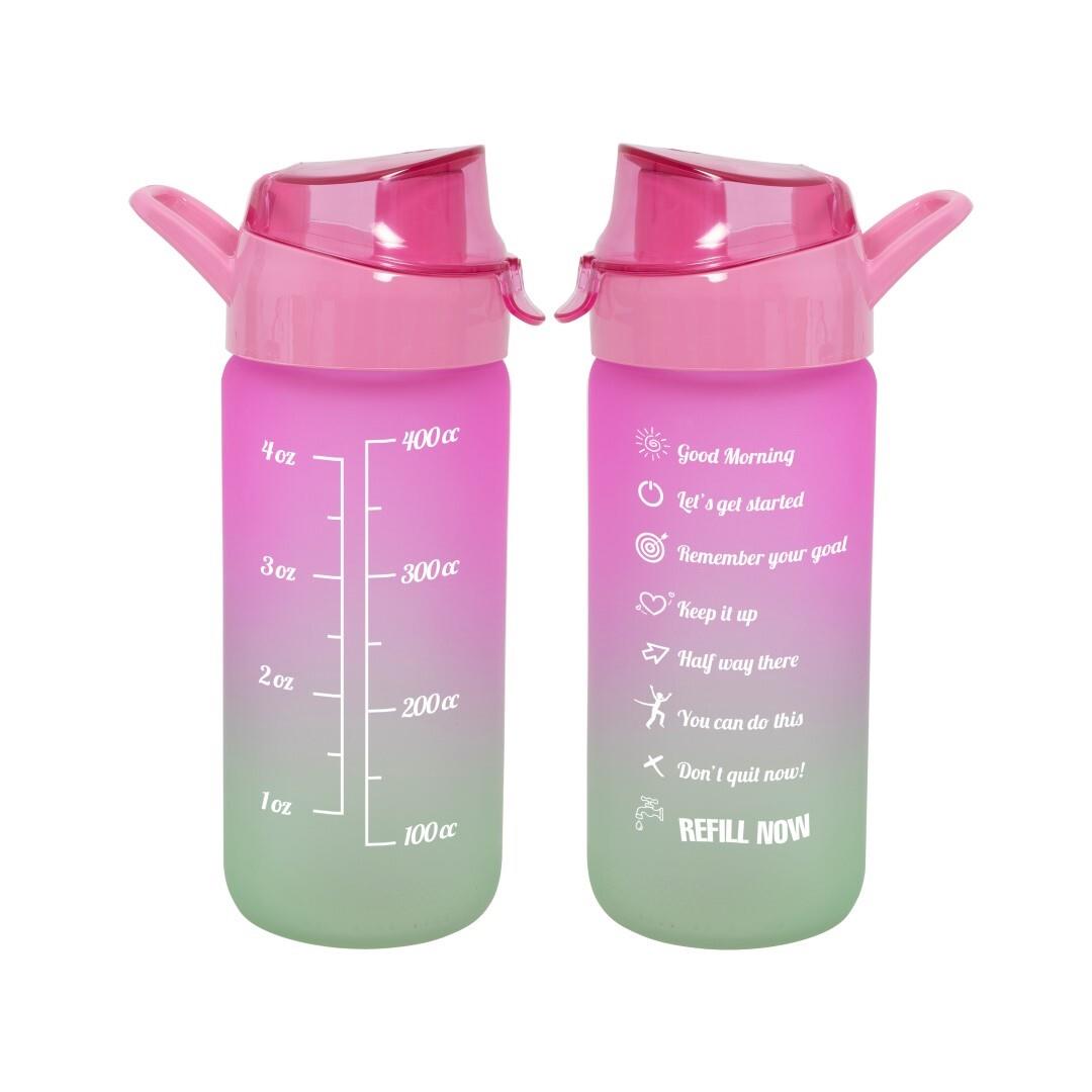 Herevin Matara Çift Renk Boyalı Ölçü Baskılı Cam Pembe 500 ML Motivasyon Suluk