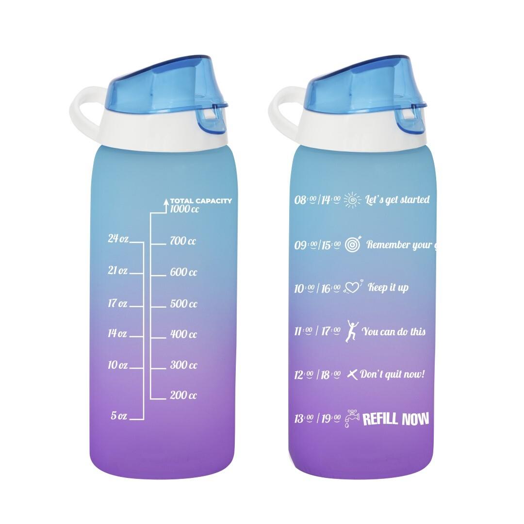 Herevin Matara Çift Renk Boyalı Ölçü Baskılı Mavi 1 Litre Motivasyon Matara Suluk