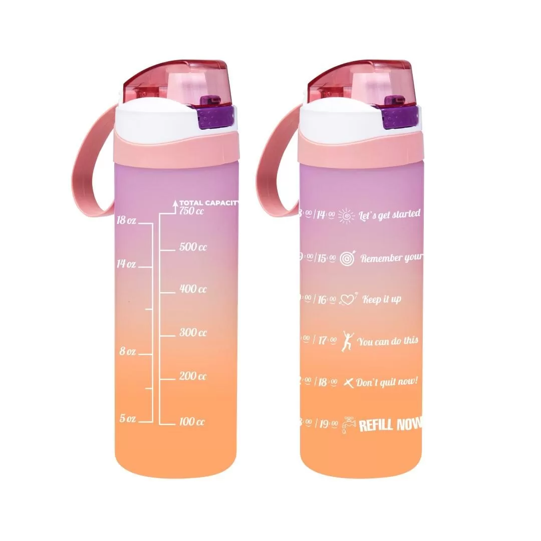 Herevin Matara Çift Renk Boyalı Ölçü Baskılı Yavru Ağzı 750 ML Motivasyon Suluk