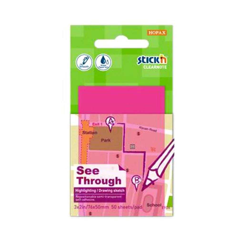 Hopax Stickn Yapışkanlı Not Kağıdı 76X51 Mm Saydam Neon Pembe 50 Yaprak