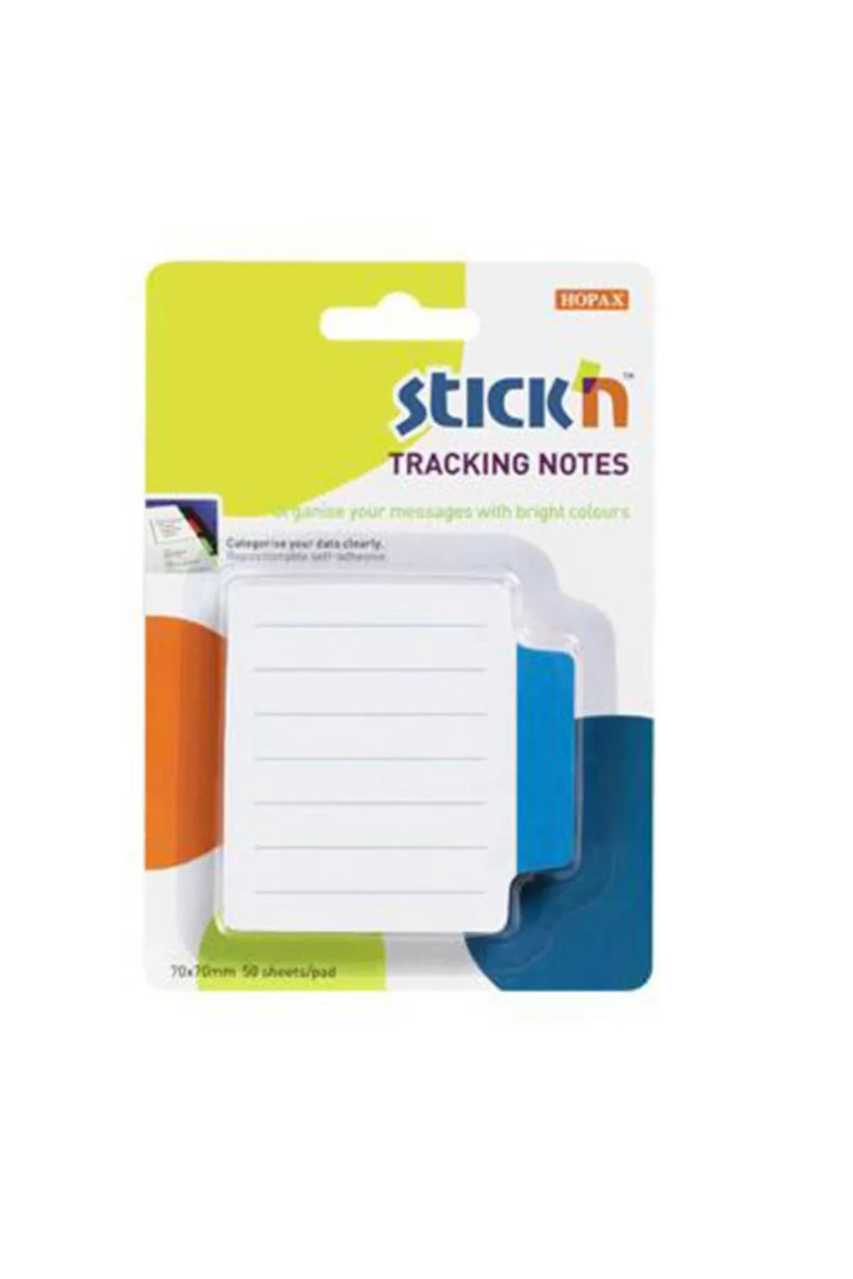 Hopax Stickn Yapışkanlı Not Kağıdı Çizgili Sep. 50 Yaprak 70x70 Mm Beyaz Mavi