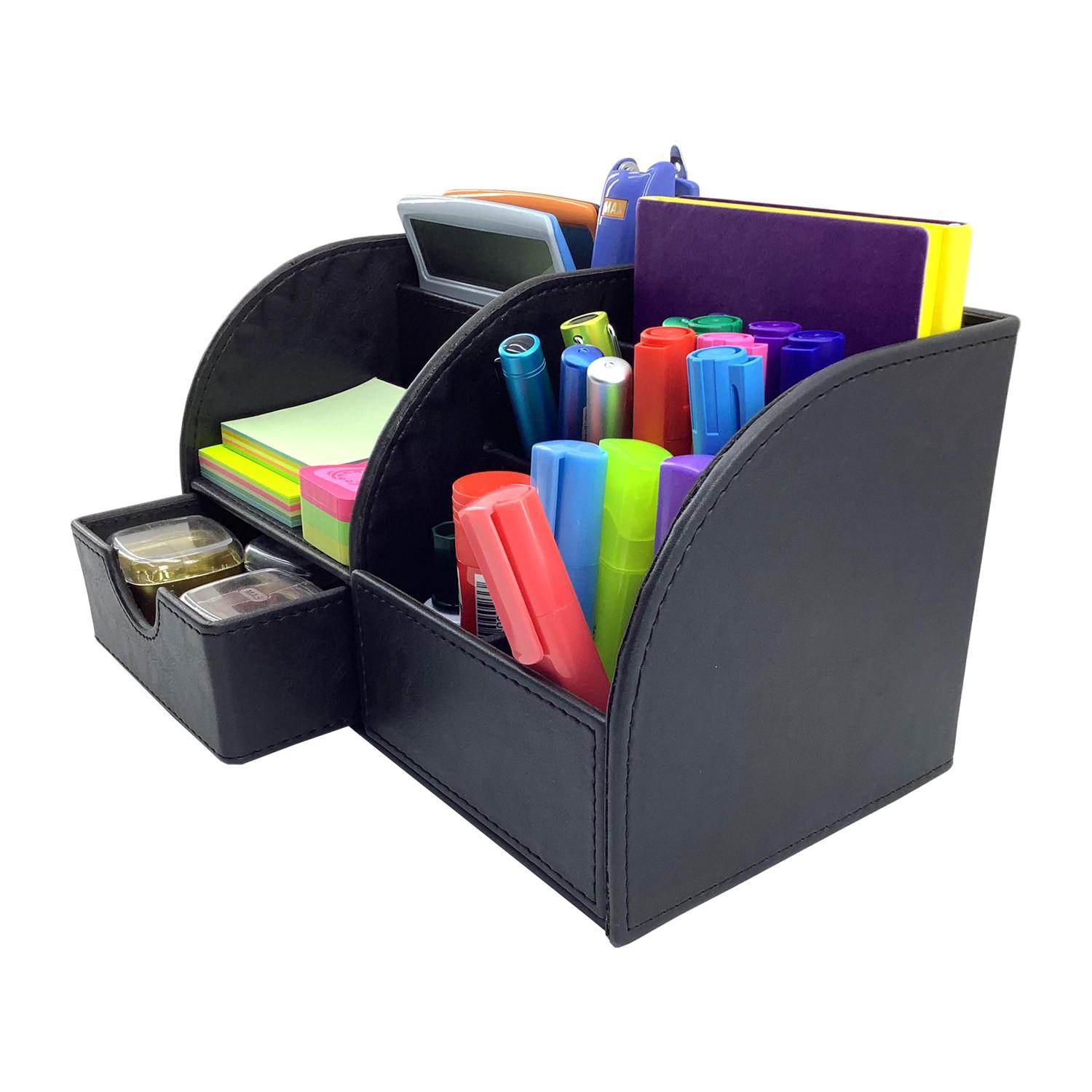 Inn Design Organizer Efsun Çekmeceli Deri Siyah 27x15x15 Cm Masaüstü Organizer