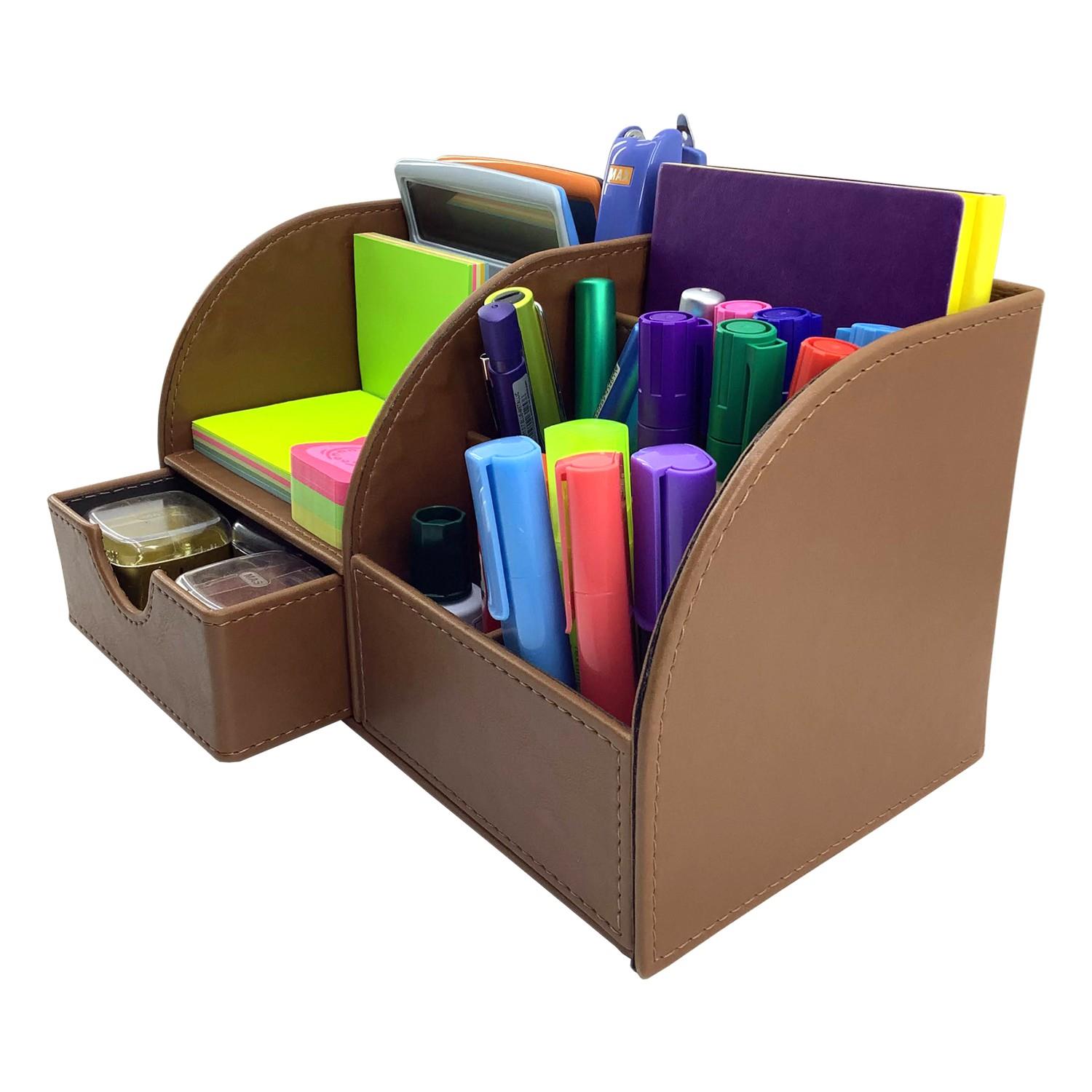 Inn Design Organizer Efsun Çekmeceli Deri Taba 27x15x15 Cm Masaüstü Organizer