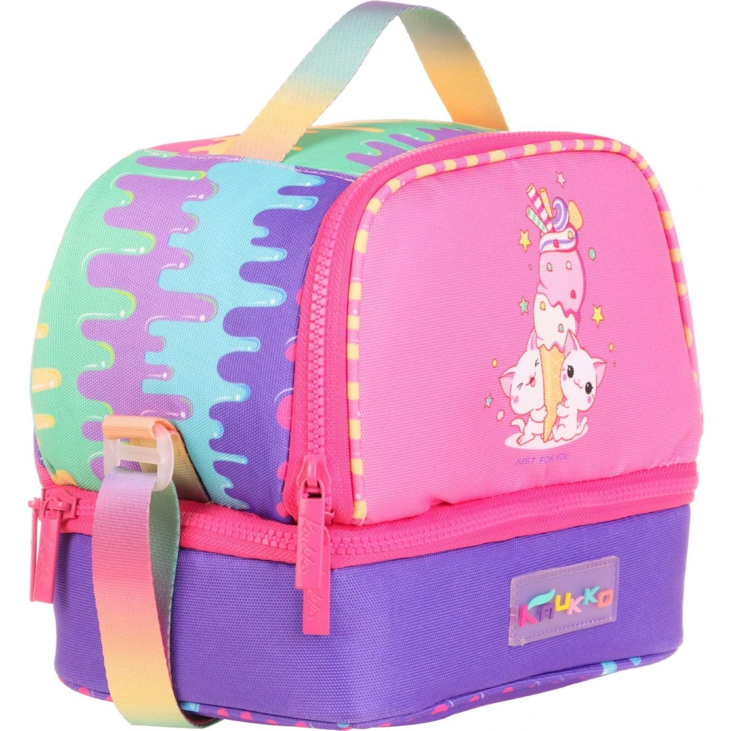 Kaukko Kids Iki Gözlü Isı Yalıtımlı Kız Çocuk Pembe Çok Renkli Dondurma Termoslu Beslenme Çantası