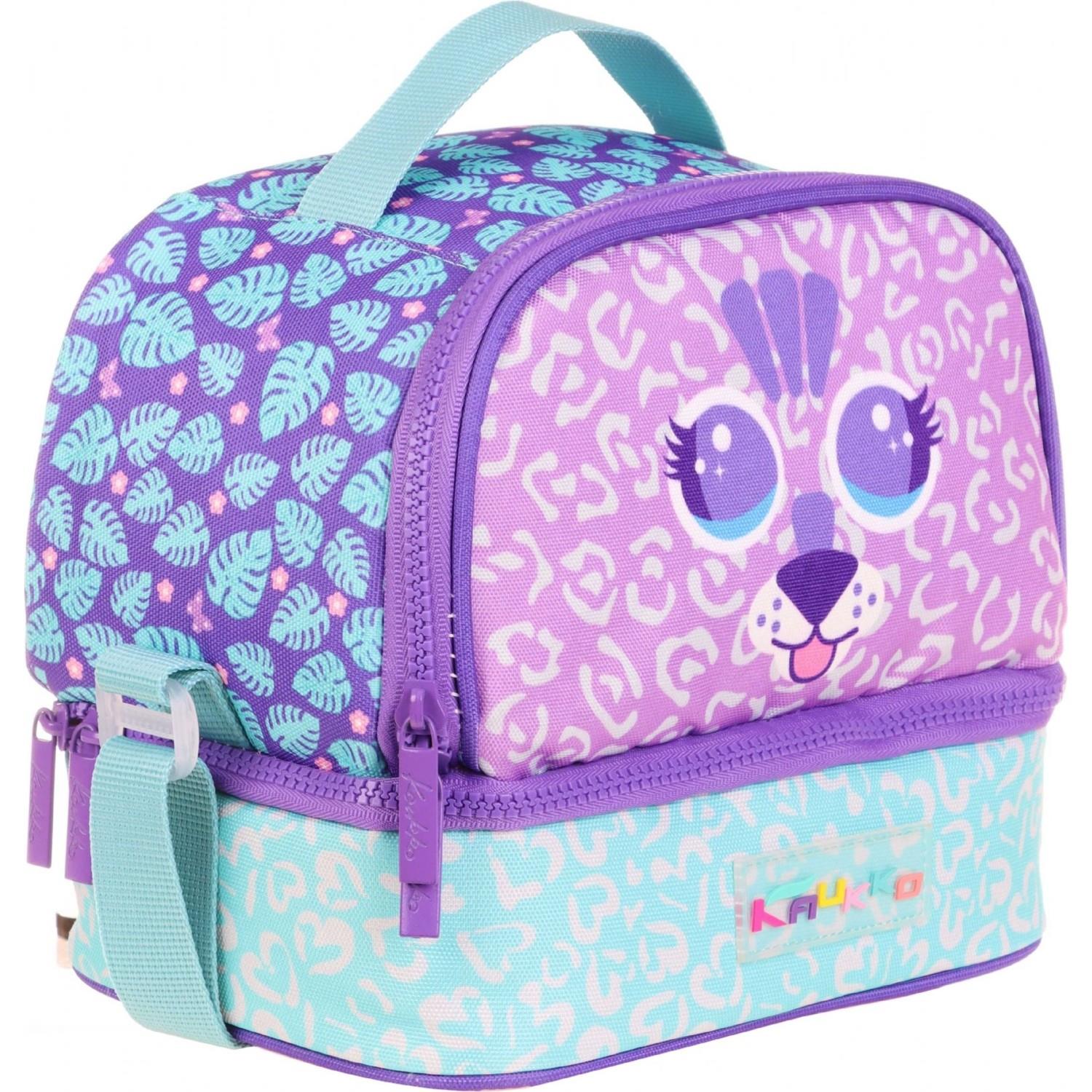 Kaukko Kids Iki Gözlü Isı Yalıtımlı Kız Çocuk Sevimli Aslan Mor Beslenme Çantası