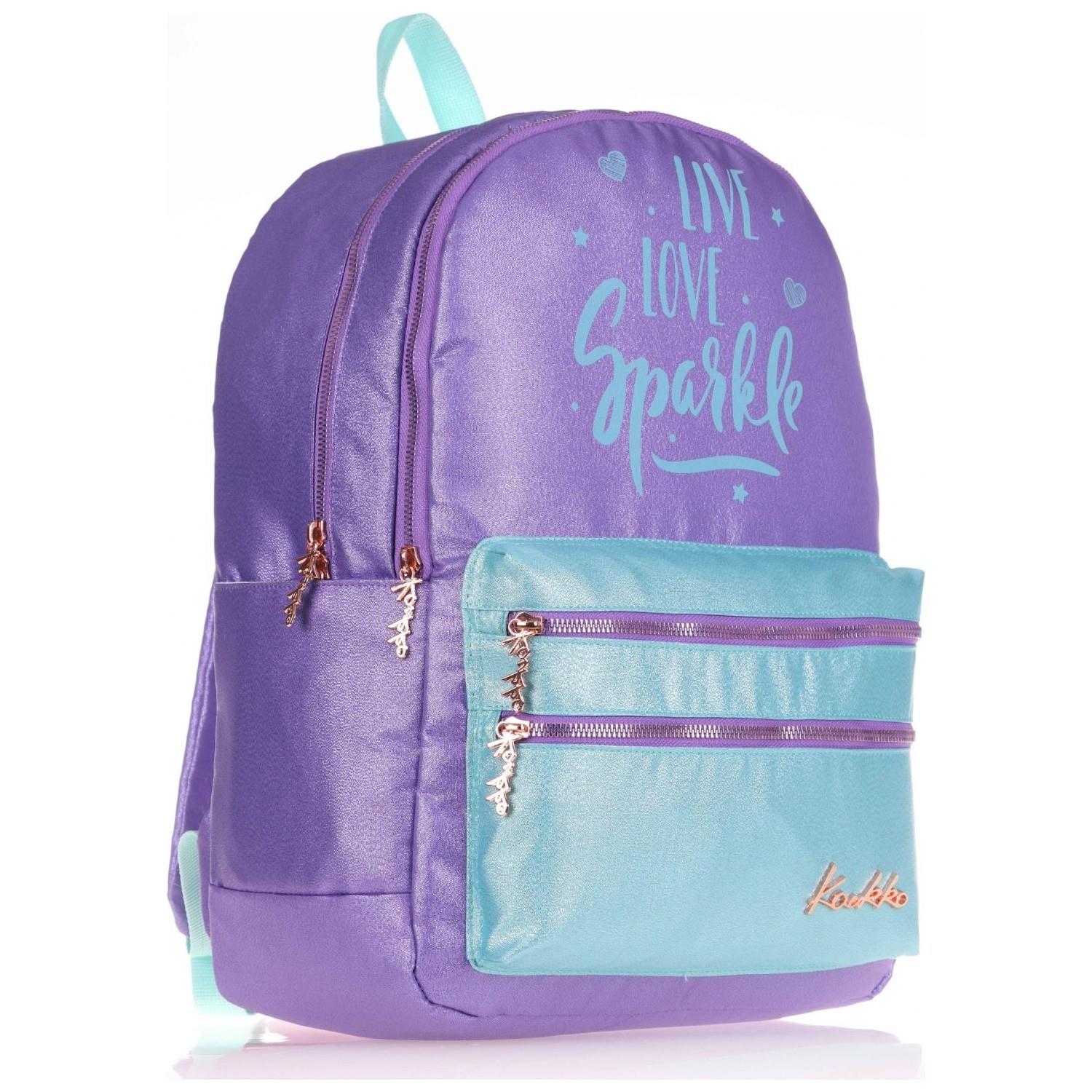 Kaukko Sparkle Koyu Lila Okul Sırt Çantası Simli Kumaş Ortaokul Lise Günlük Sırt Çantası