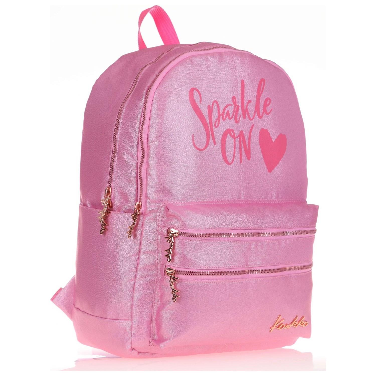 Kaukko Sparkle Pembe Okul Sırt Çantası Simli Kumaş Ortaokul Lise Günlük