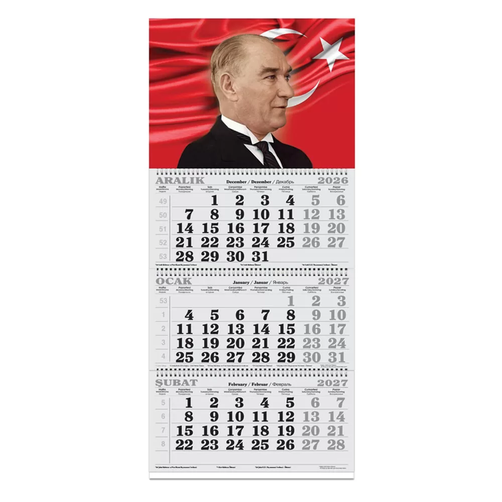 Keskin 2027 Yılı 3 Aylık Spiralli Denizci Takvimi Atatürk 