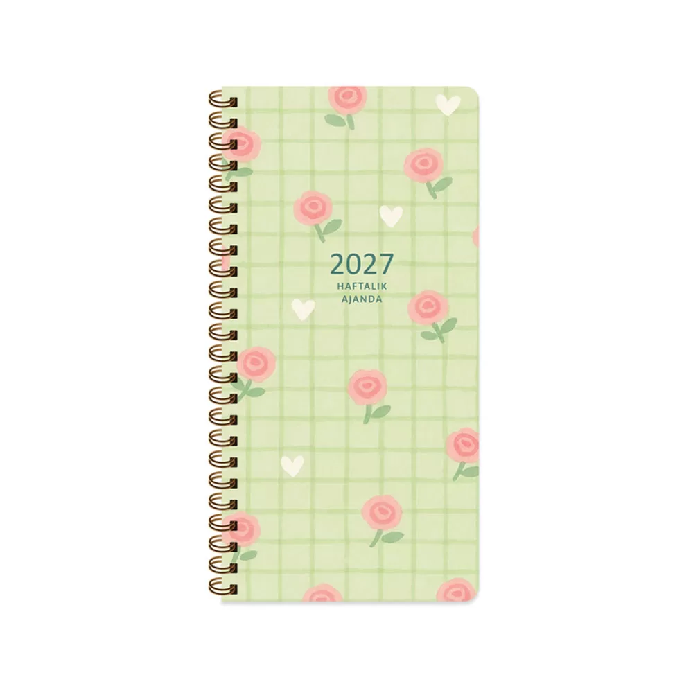 Keskin 2027 Yılı 8x16 CM Haftalık Spiralli Cep Ajandası - Yeşil