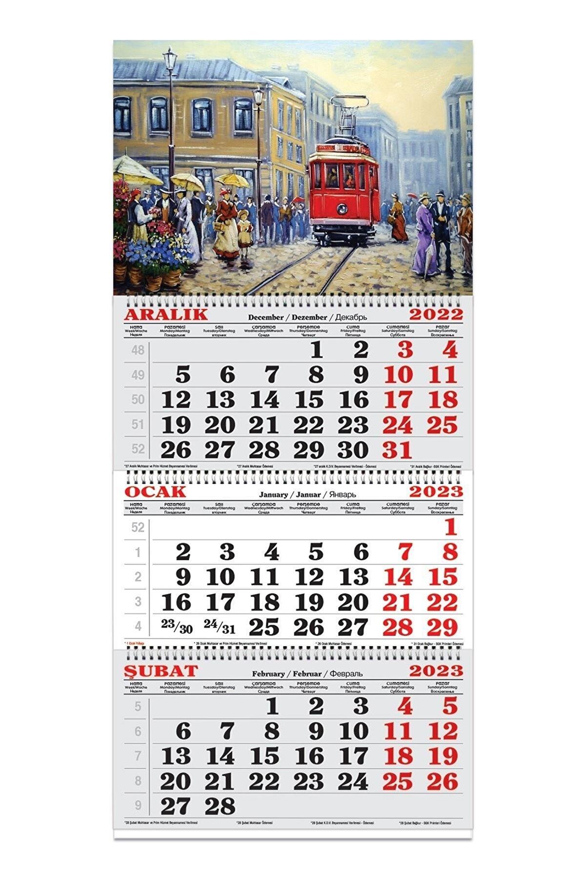 Keskin Color 2023 Yılı 33 x 86 cm Spiralli Jumbo Gemici Takvimi 3 Aylık Tramway