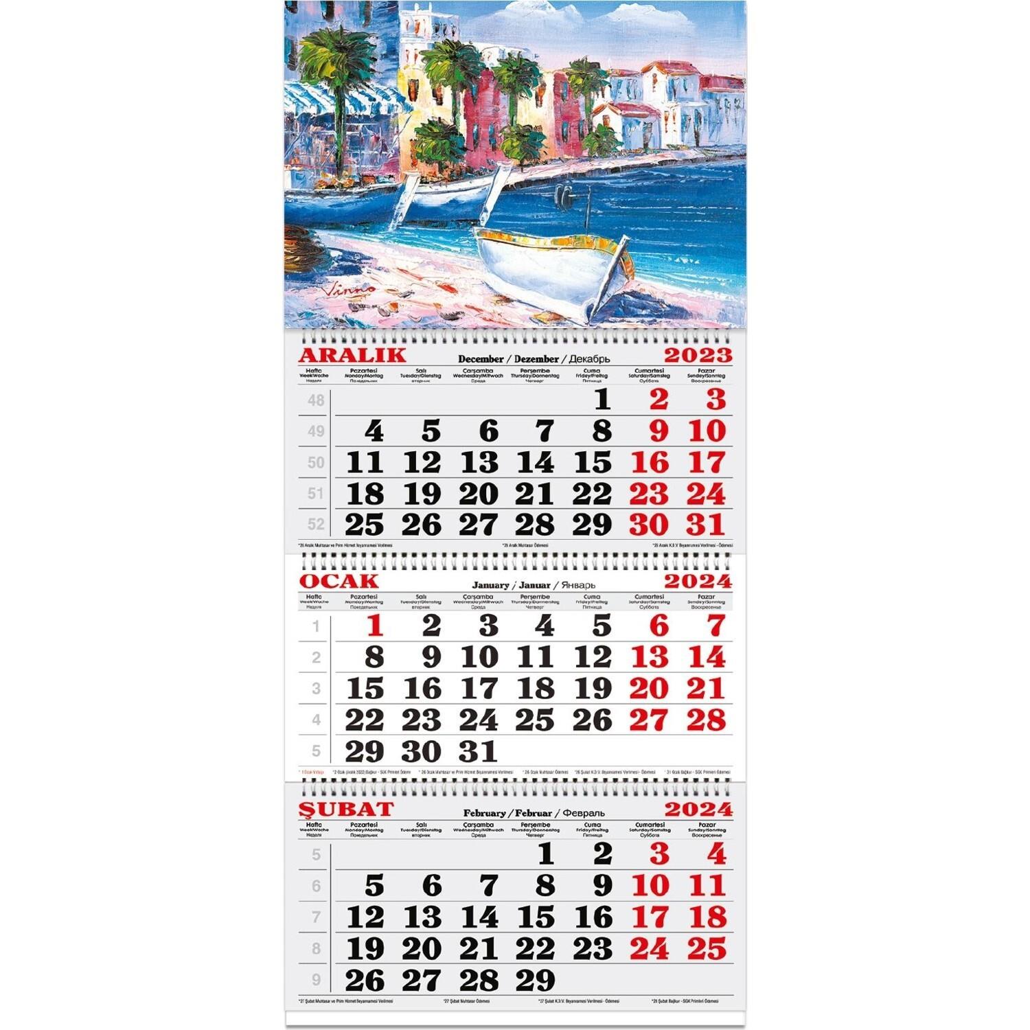 Keskin Color 2024 3 Aylık Spiralli Jumbo Denizci Takvim Akdeniz