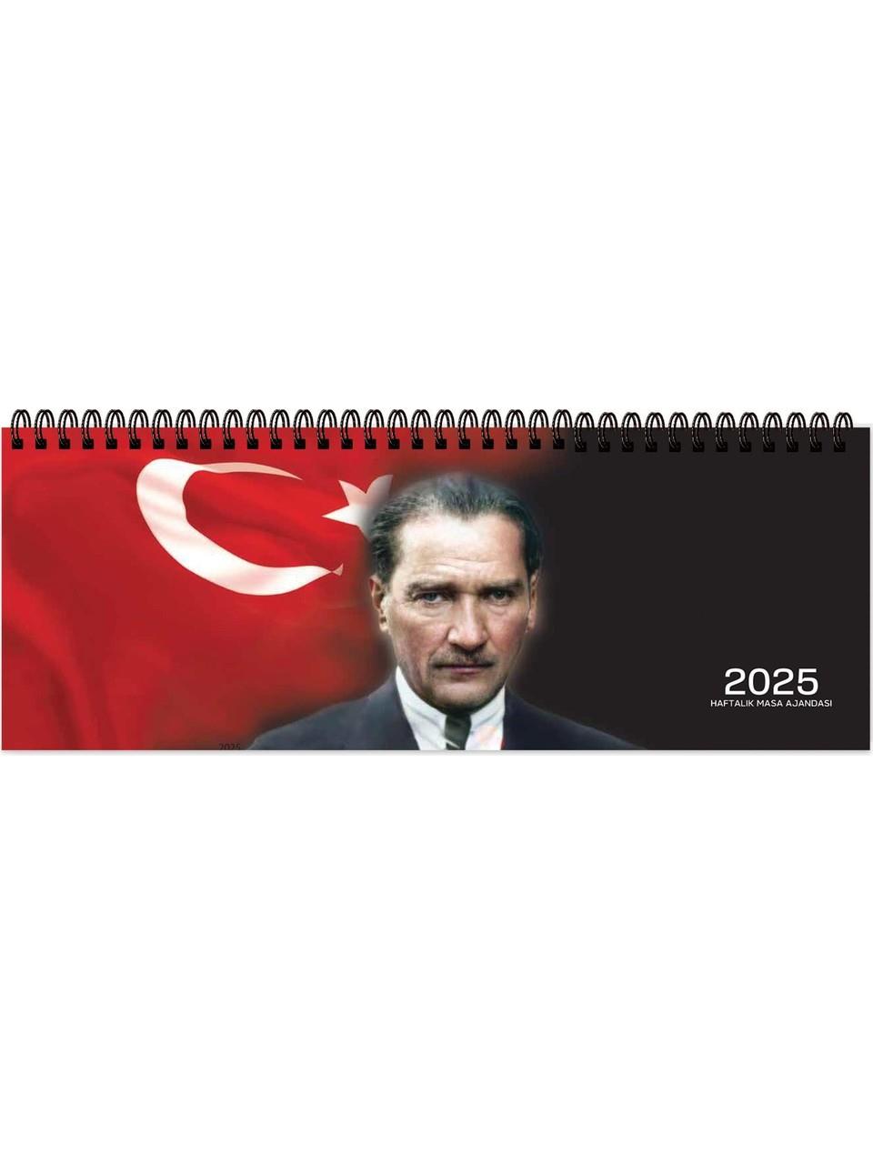 Keskin Color 2025 Spiralli Haftalık Masa Ajandası Atatürk 12x33.5 CM Spiralli Haftalık Masa Ajandası