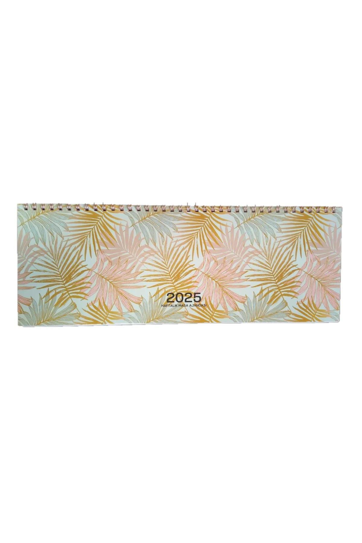 Keskin Color 2025 Spiralli Haftalık Masa Ajandası Leaves 12x33.5 CM Spiralli Haftalık Masa Ajandası 