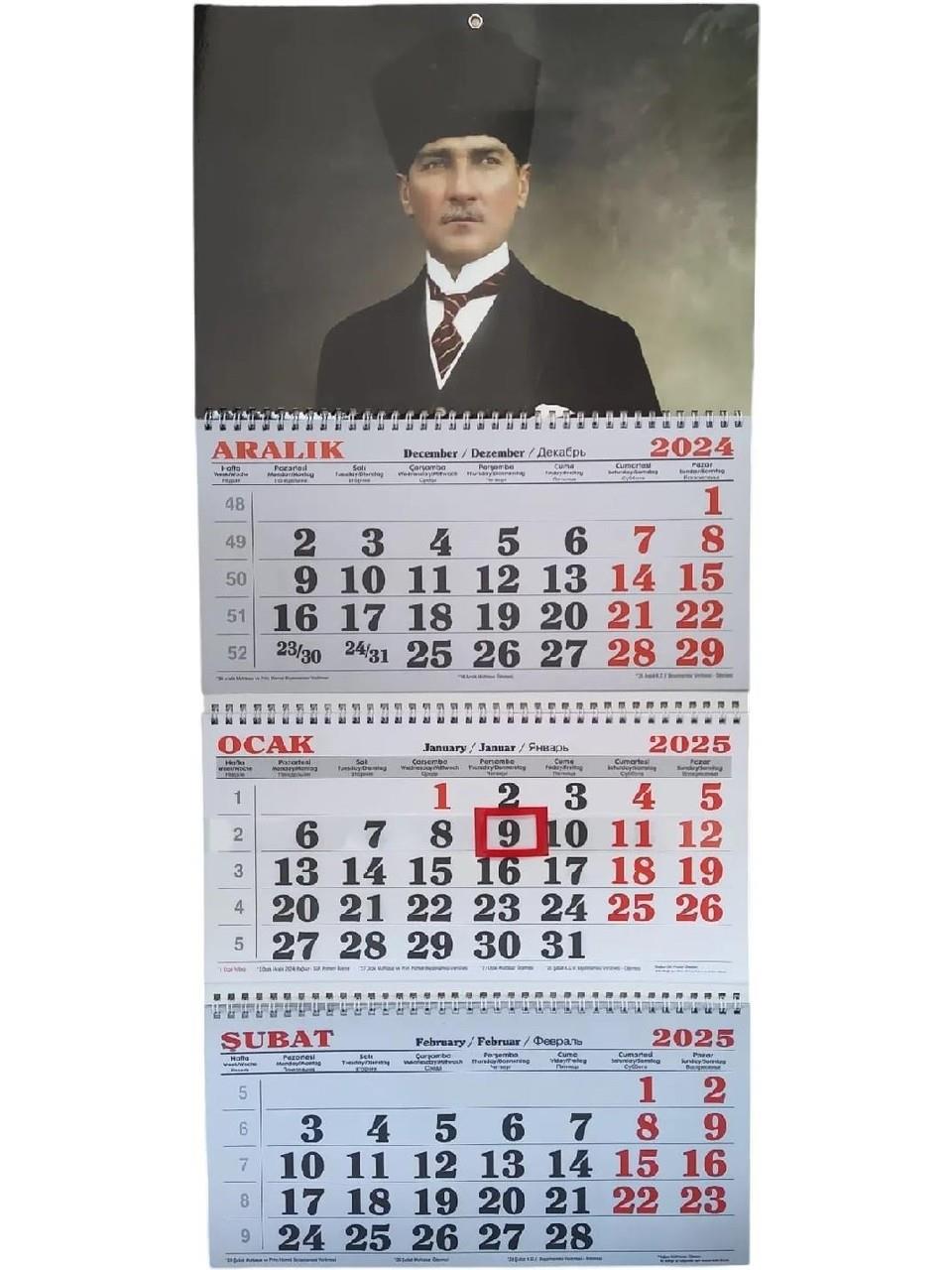 Keskin Color 3 Aylık Spiralli Jumbo Denizci Takvim Atatürk 2025 Yılı 3 Aylık Spiralli Jumbo Denizci Takvimi