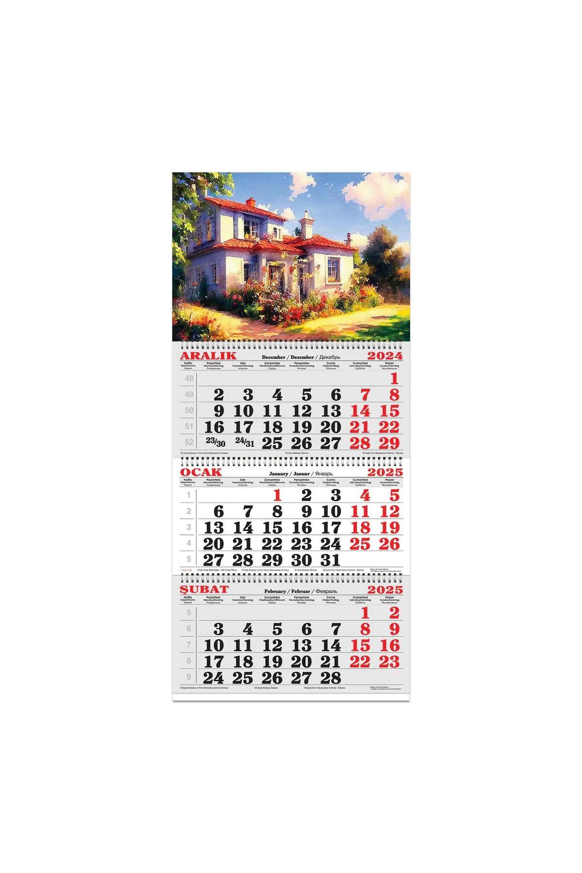 Keskin Color 3 Aylık Spiralli Jumbo Denizci Takvimi Kır Evi 2025 Yılı