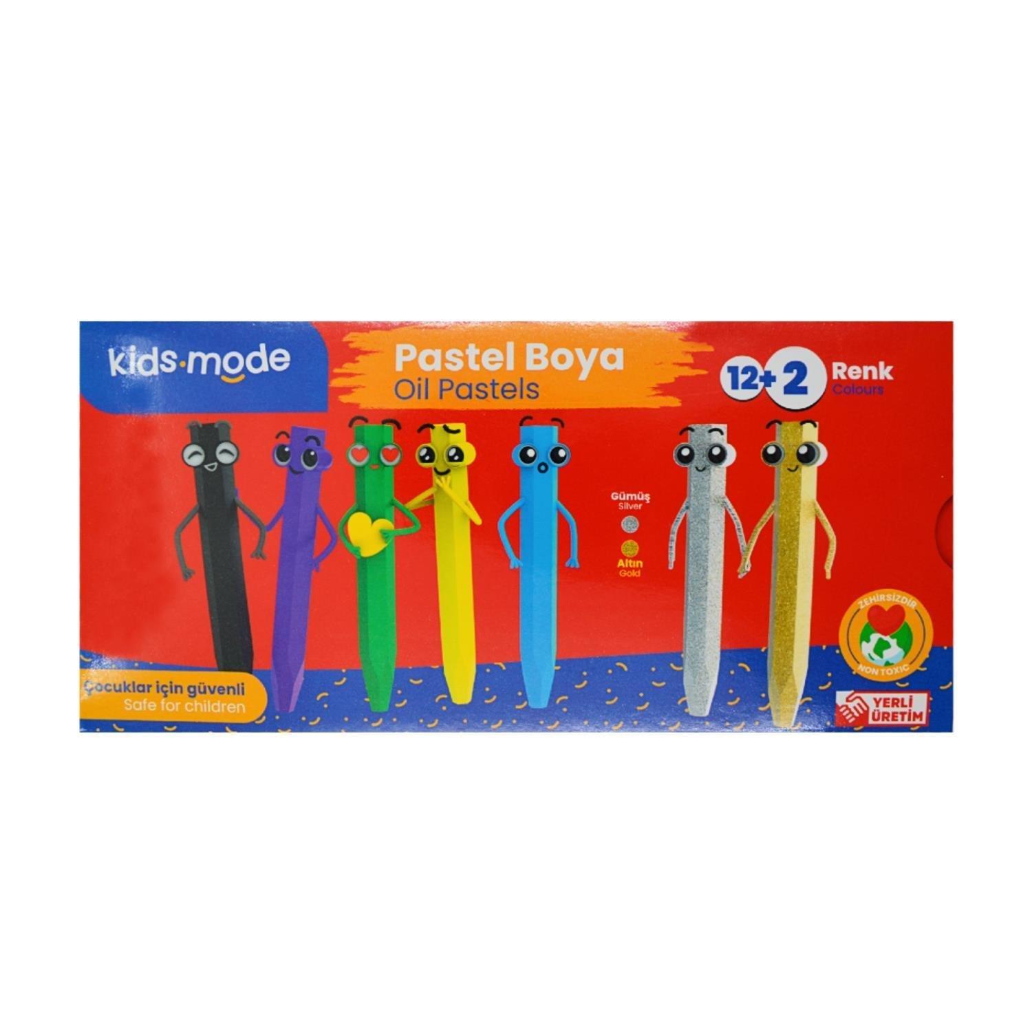 Kidsmode Yağlı Pastel Boya Altıgen 12+2 Renk Yağlı Pastel Boya