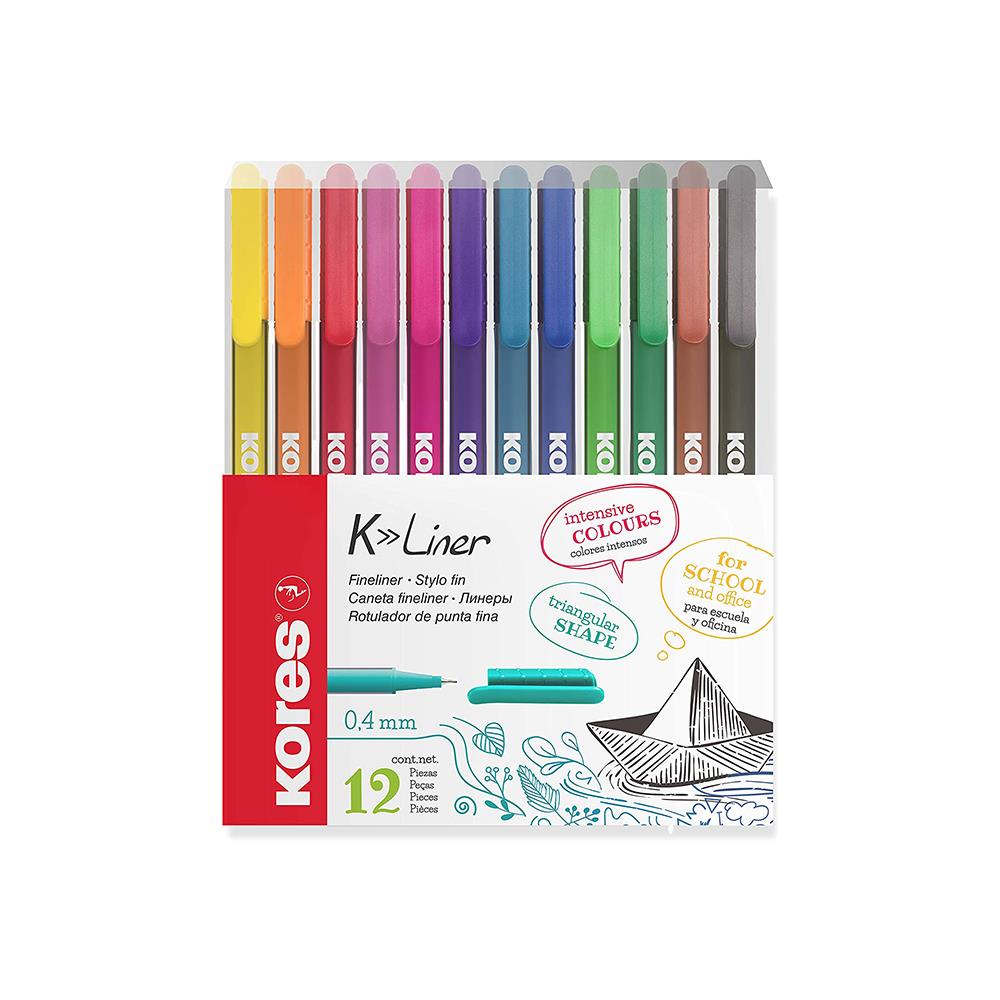 Kores Fineliner 0.4 Mm ince Uçlu Yazı Ve Çizim Kalemi 12 Li Fineliner Set