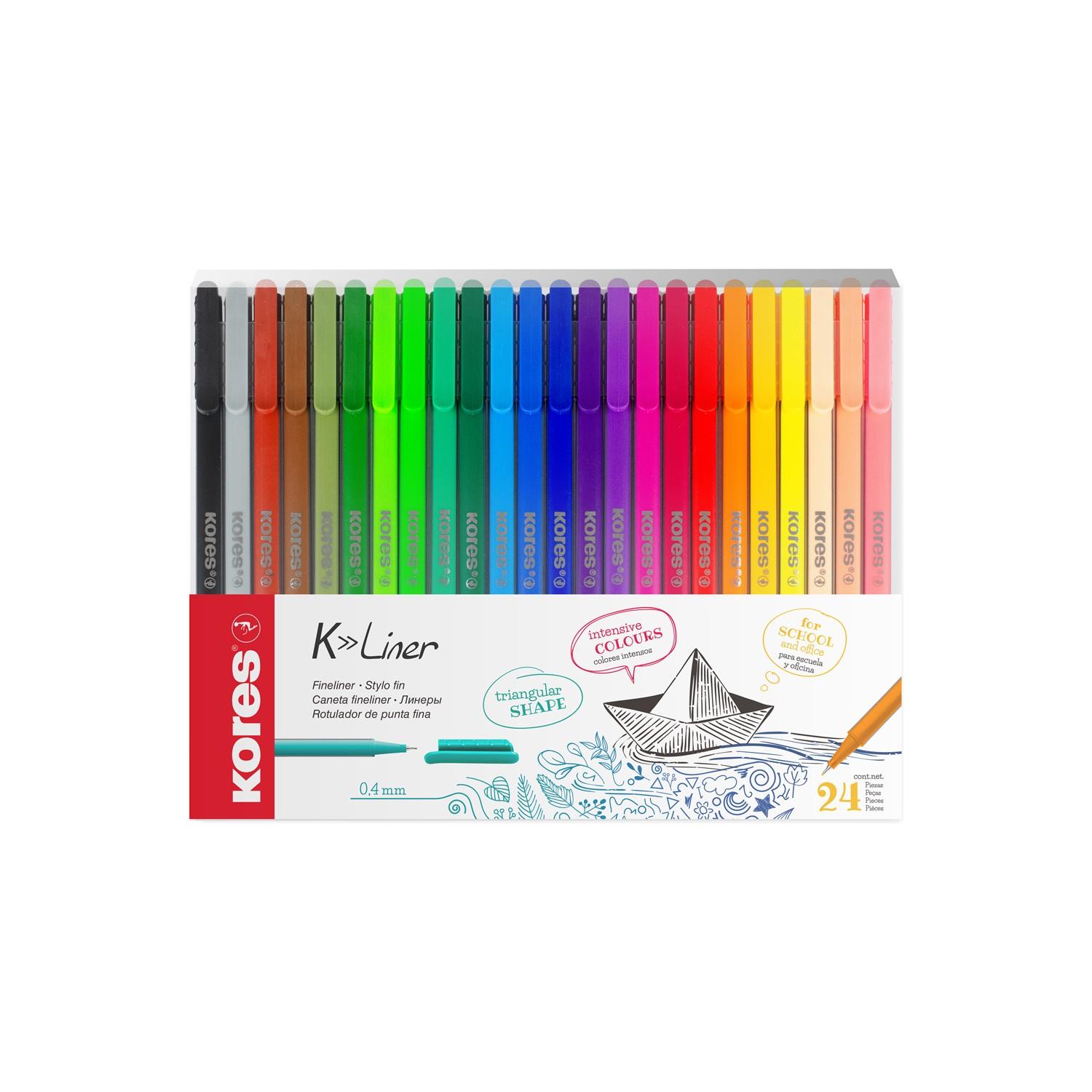 Kores K-Liner 24 Karışık Renkli İnce Uçlu Keçeli Kalem 0.4 MM 24 Lü Fine Liner Seti
