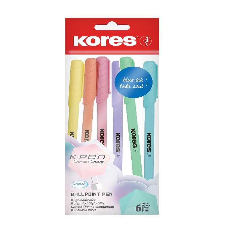 Kores Tükenmez Kalem 6 Pastel Renk Jel Tükenmez Kalem