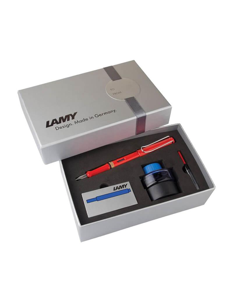 Lamy Dolma Kalem Mürekkep + Pompa Safari Kırmızı Lüks Dolma Kalem Seti