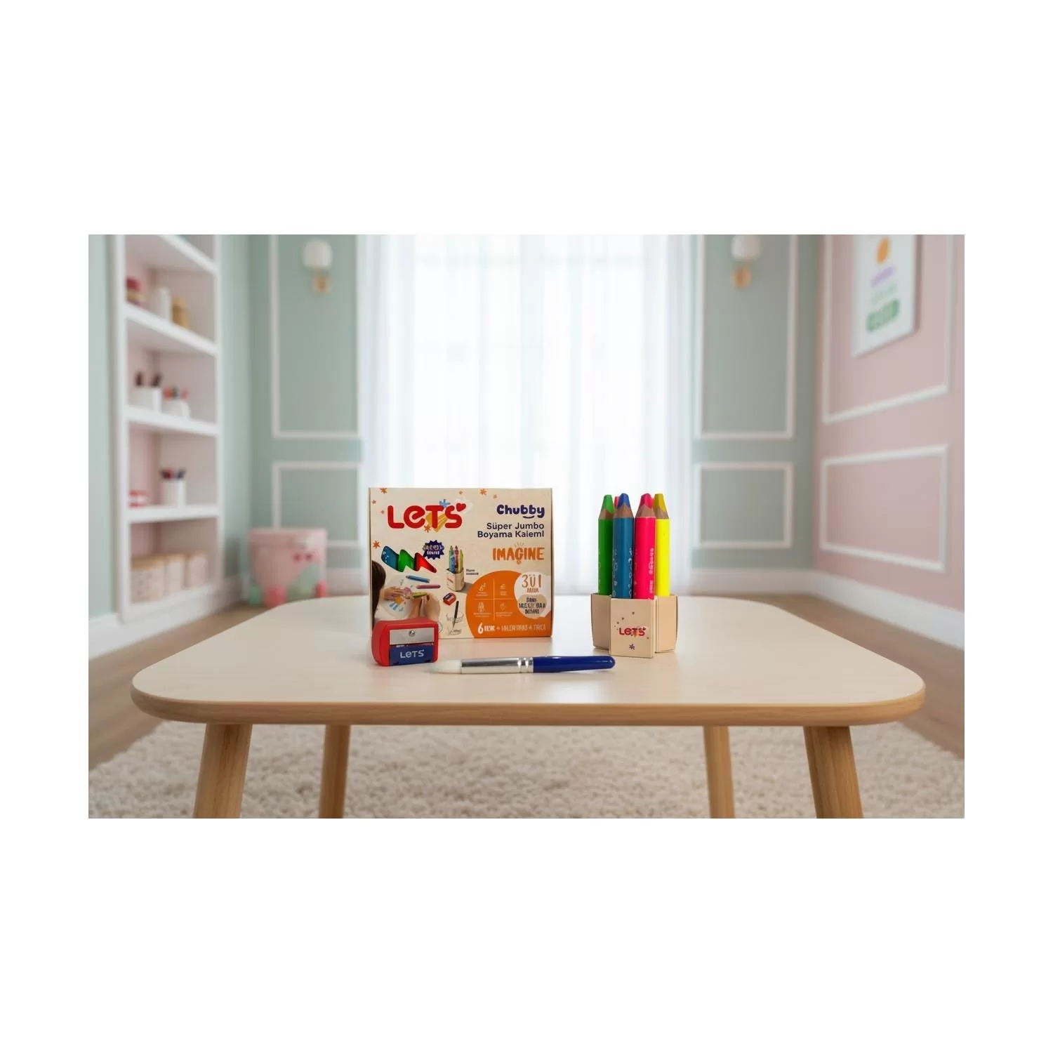 Let's Chubby 3in1 Boya Kalemi Neon 6 Renk 10 mm + Kalemtıraş