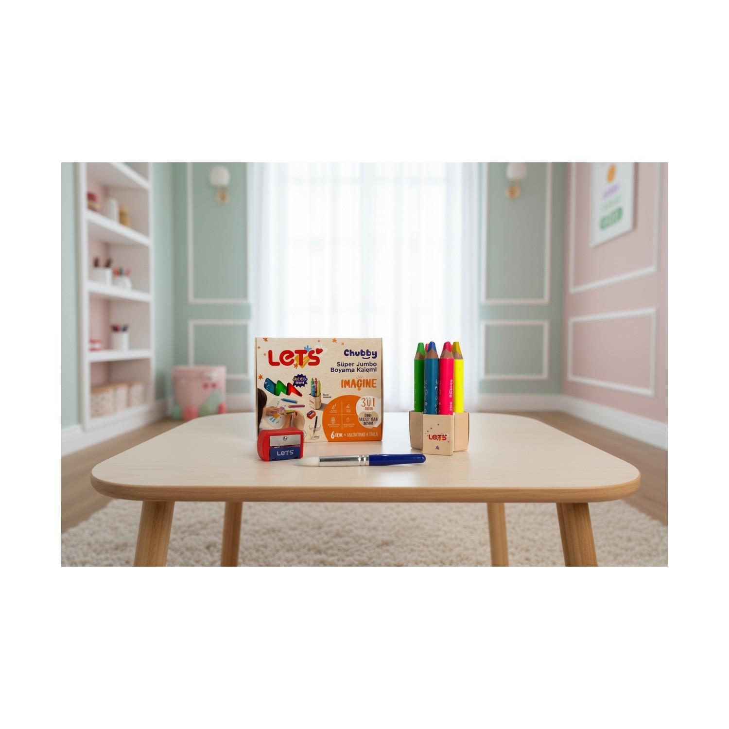 Let's Chubby 3in1 Boya Kalemi Neon 6 Renk 10 mm + Kalemtıraş