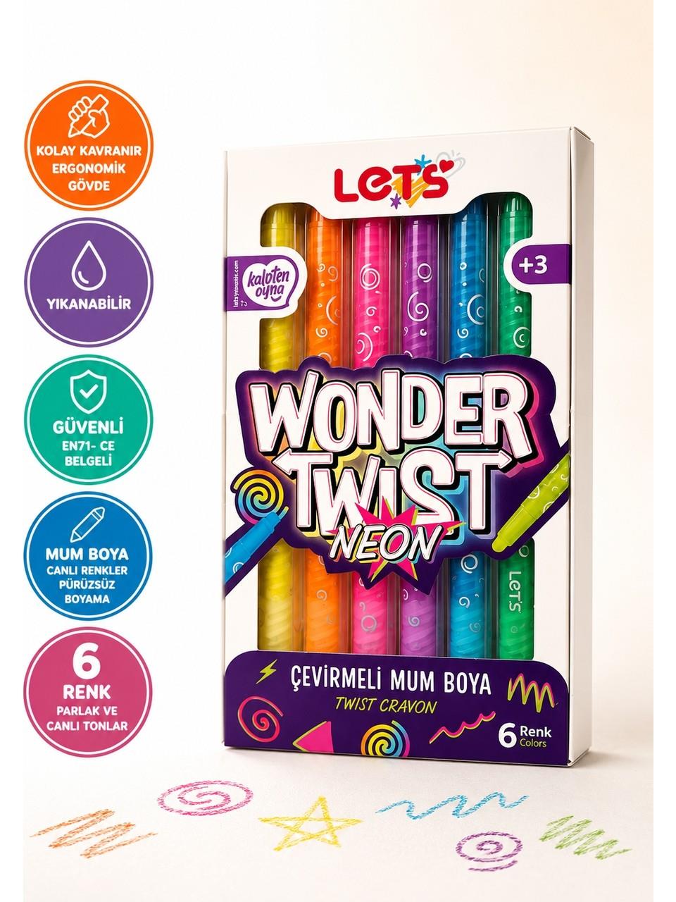Let's Wonder Twist Neon Çevirmeli Mum Boya 6 Renk