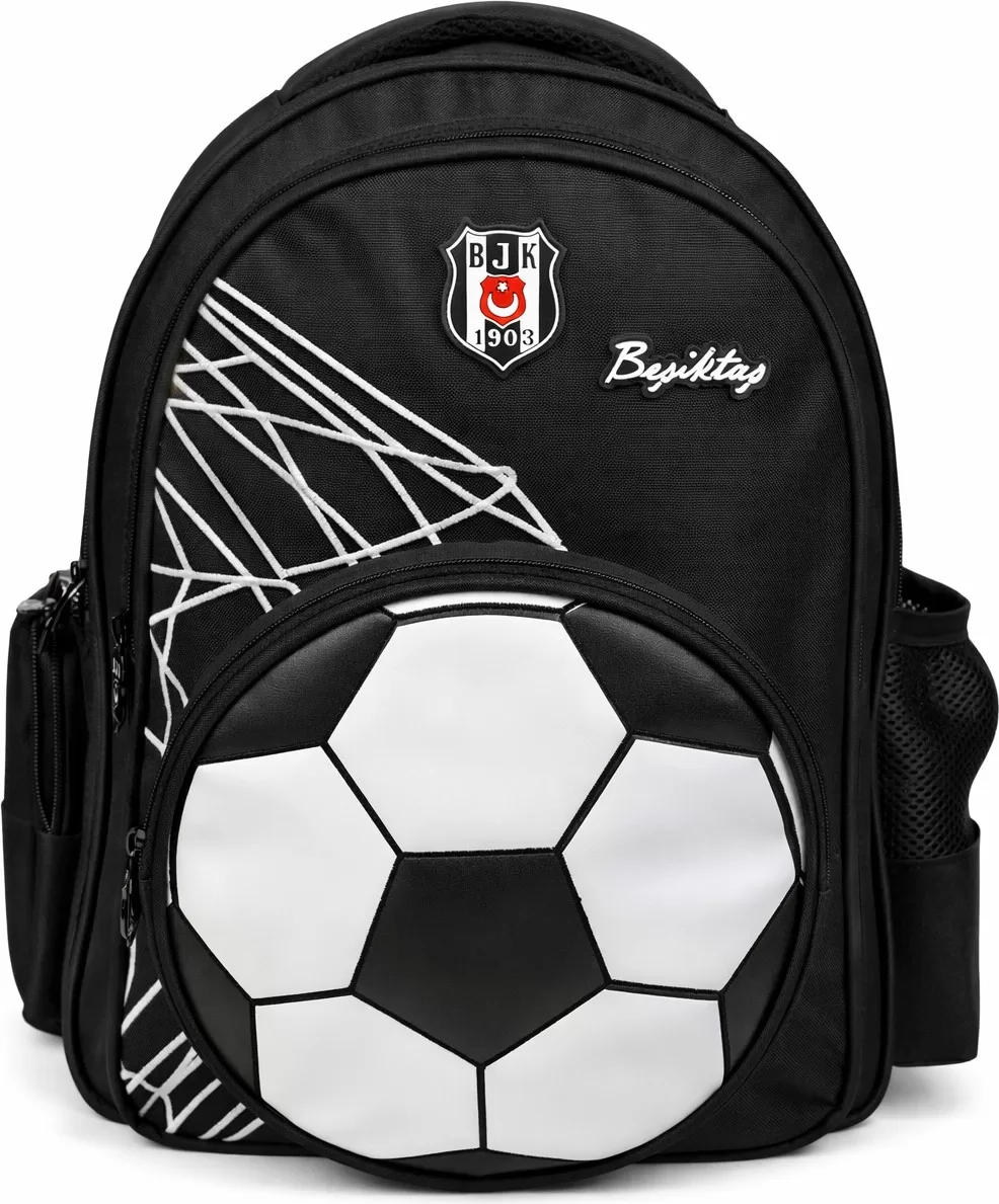 Lisanslı 3D Futbol Topu Baskılı Okul Çantası - 2 Bölmeli Siyah Sırt Çantası