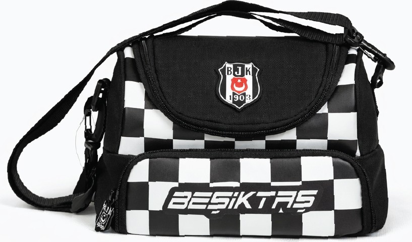 Lisanslı Damalı Beslenme Çantası - Su Itici Kumaşlı Omuz Askılı Siyah Beyaz
