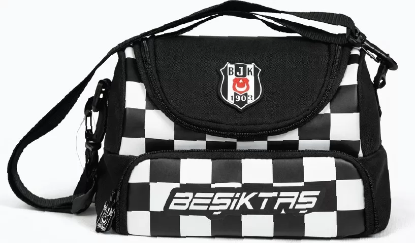 Lisanslı Damalı Beslenme Çantası - Su Itici Kumaşlı Omuz Askılı Siyah Beyaz