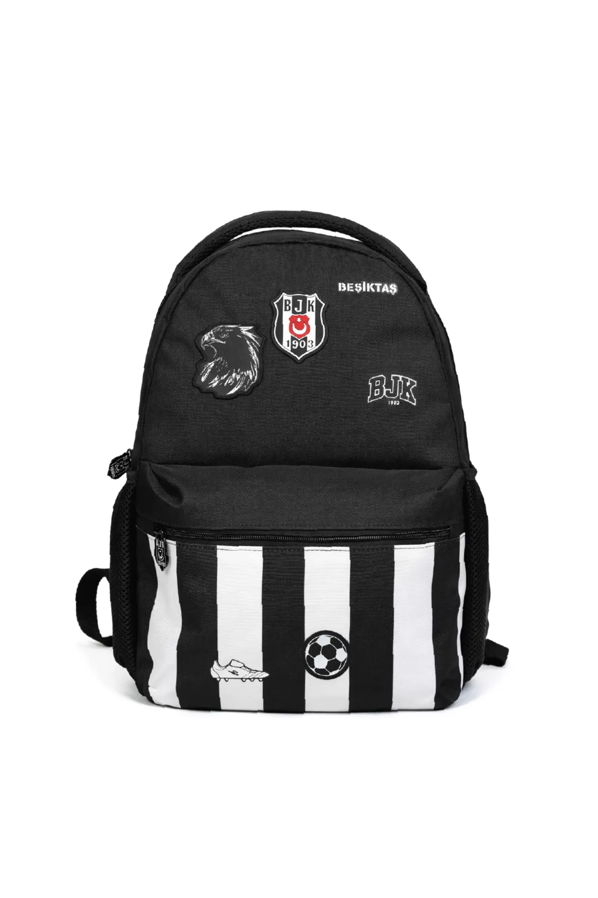 Lisanslı Kartal Armalı Futbol Desenli Okul Çantası - Siyah Çocuk Sırt Çantası