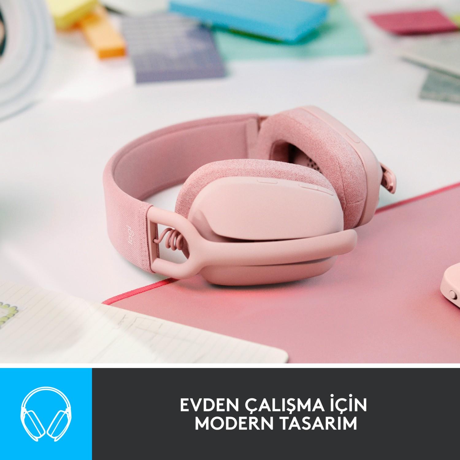 Logitech Zone Vibe 100 Mikrofonlu Kablosuz Bluetooth Kulak Üstü Kulaklık Gül Pembe