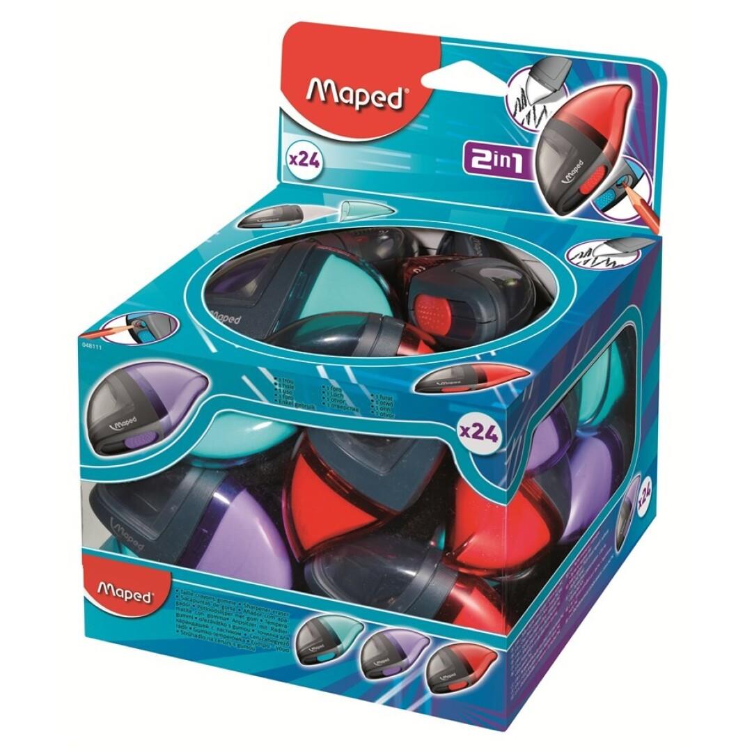 Maped Kalemtraş Moondo Plastik Silgili ve Hazneli Kalemtraş (24 Lü Paket)