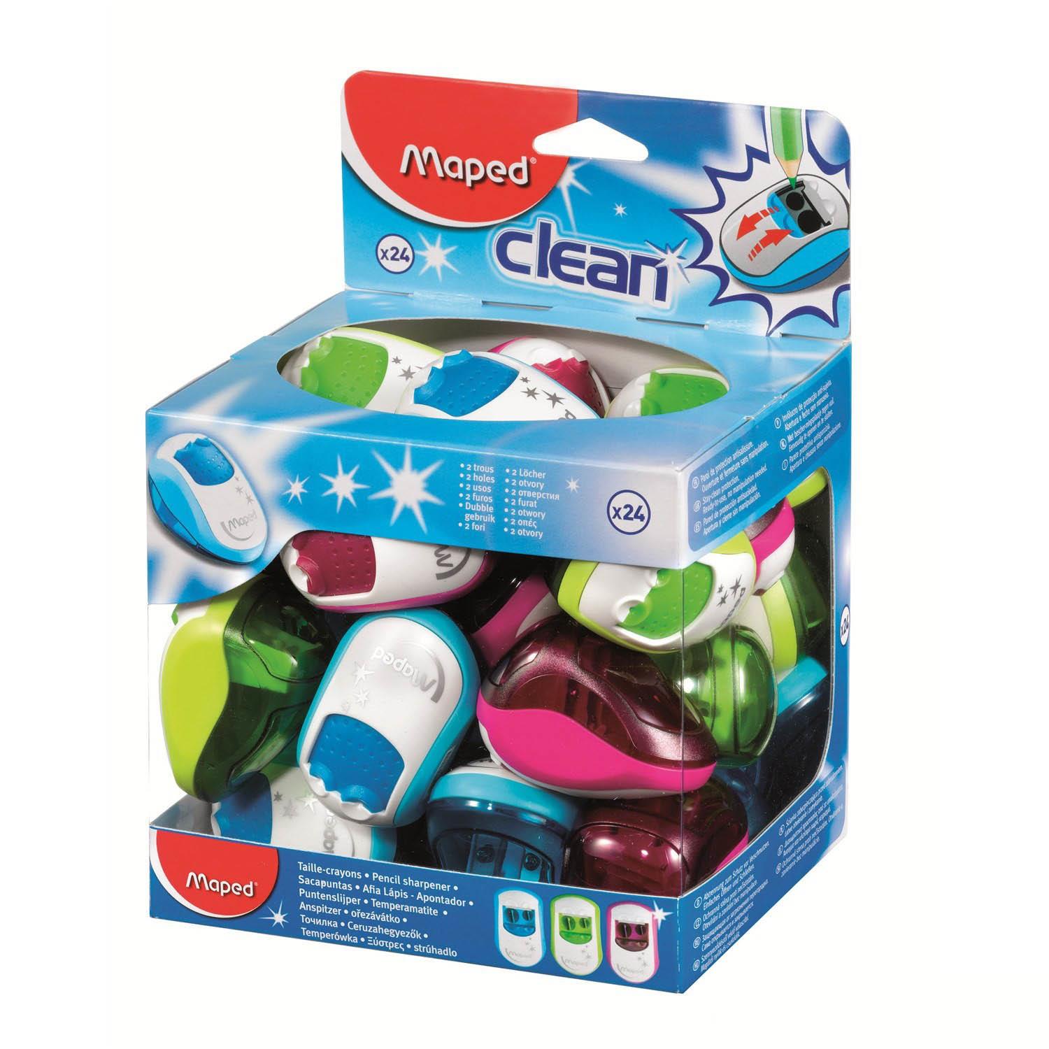 Maped Öğrenci Kalemtraşı Clean Plastik Çiftli Hazneli Kalemtraş (24 Lü Paket)