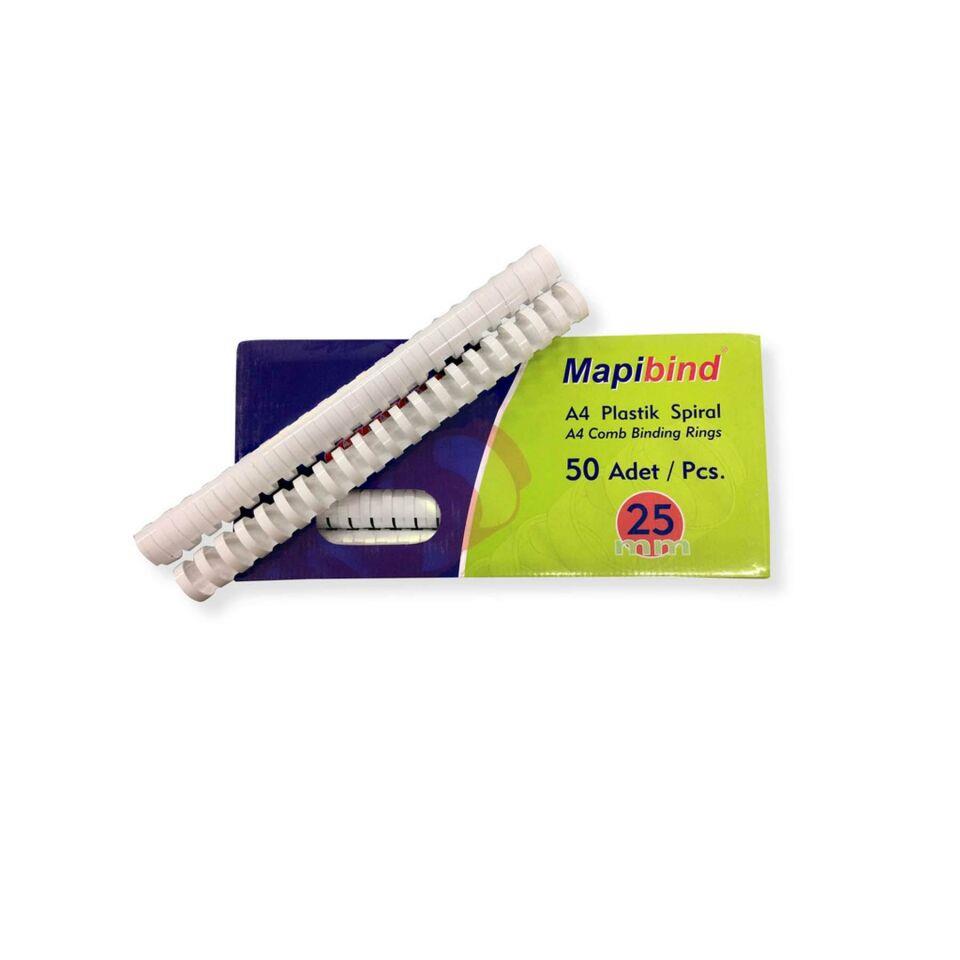 Mapibind Spiral Plastik 220-235 Sayfa 25 MM Beyaz Spiral (50 Li Paket)
