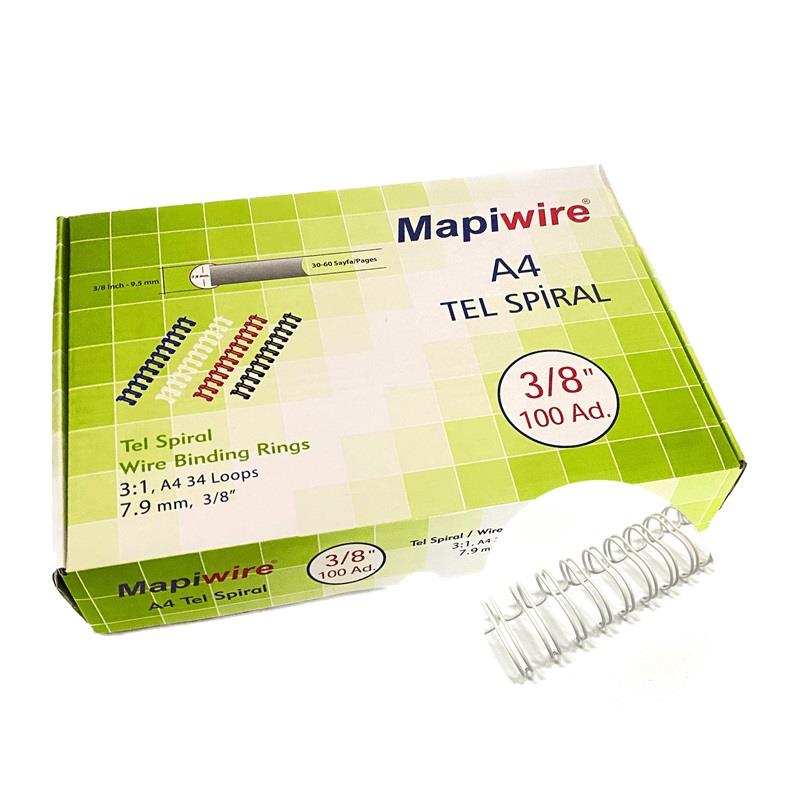 Mapiwire Spiral Tel 3:1 Aralık 30-50 Yaprak 3/8 Beyaz Spiral Tel (100 Lü Paket)