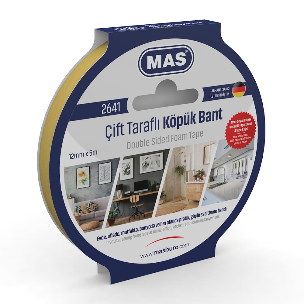Mas Çift Taraflı Köpük Bant 12 MM x 5 Metre Çift Taraflı Köpük Bant