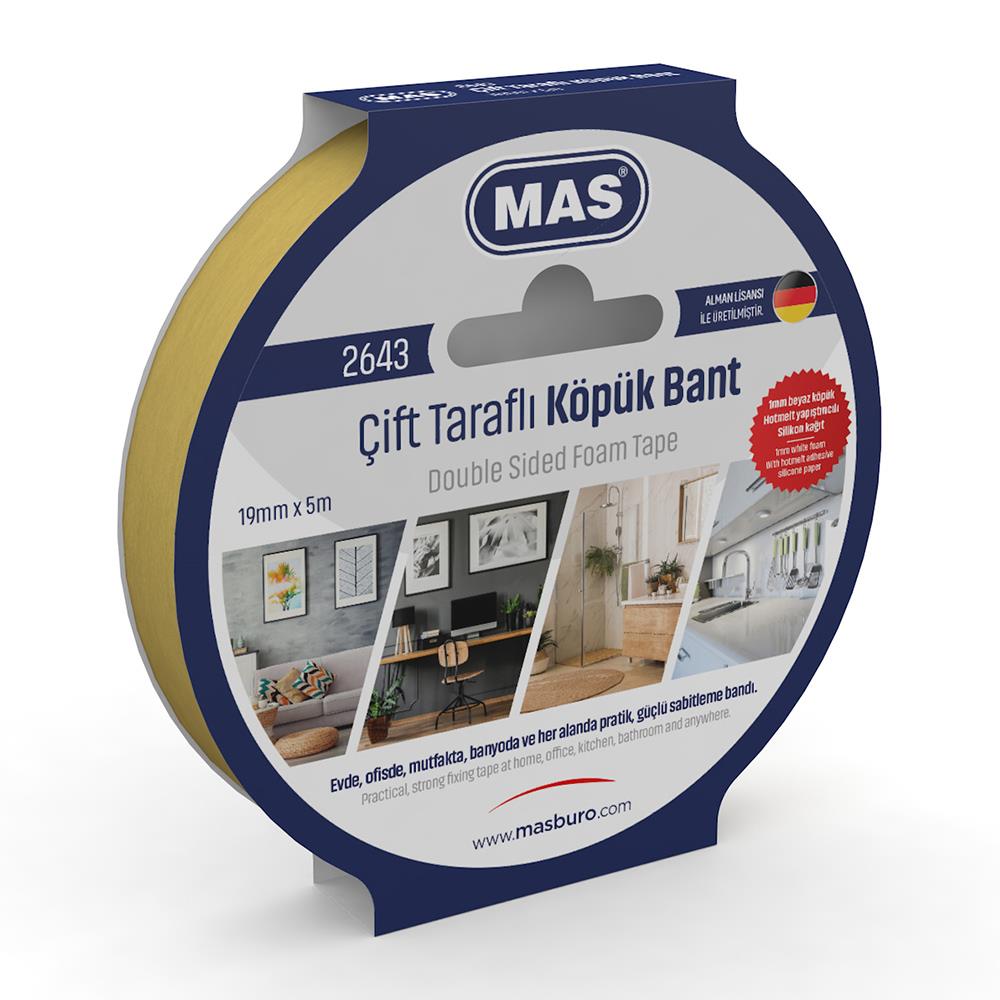 Mas Çift Taraflı Köpük Bant 19 MM x 5 Metre Çift Taraflı Köpük Bant