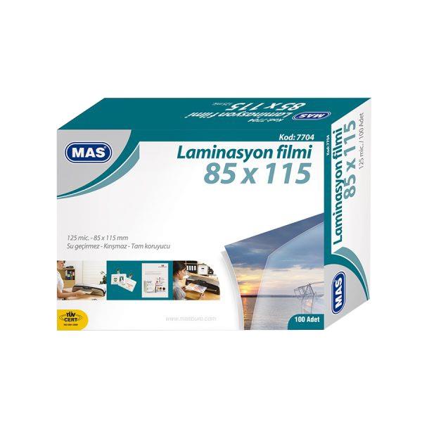 Mas Laminasyon Filmi Parlak 85 mm x 115 mm 125 Micron 100 Lü Paket