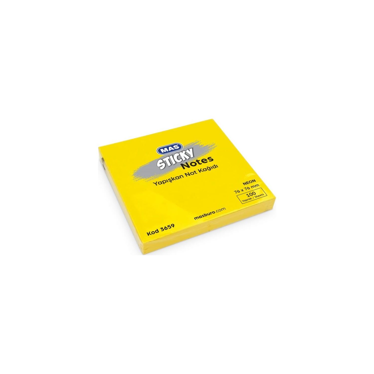 Mas Yapışkanlı Not Kağıdı 100 Sayfa 76 mm x 76 mm Neon Sarı