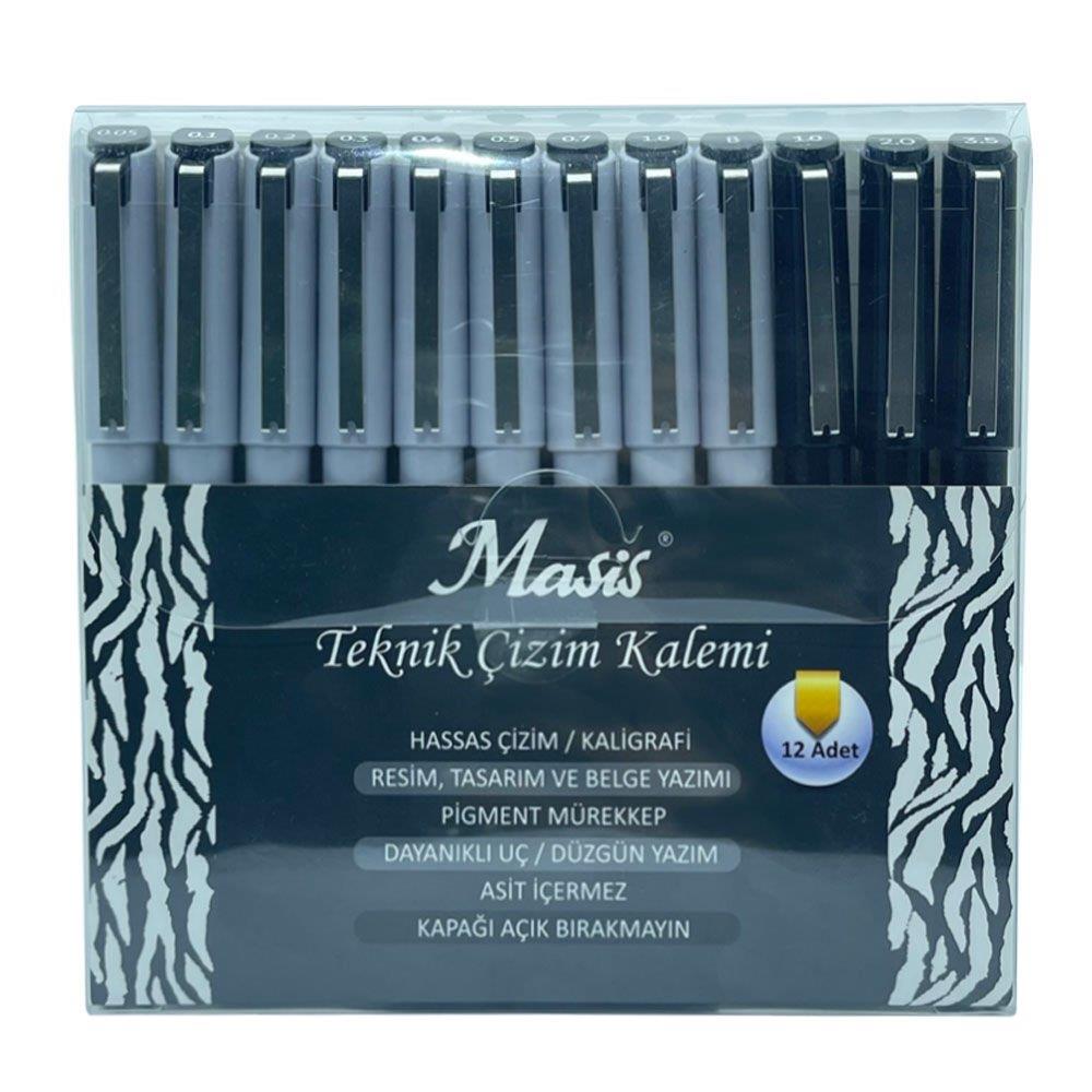 Masis Teknik Çizim Kalemi 12 Lİ Teknil Çizim Kalem Seti Siyah