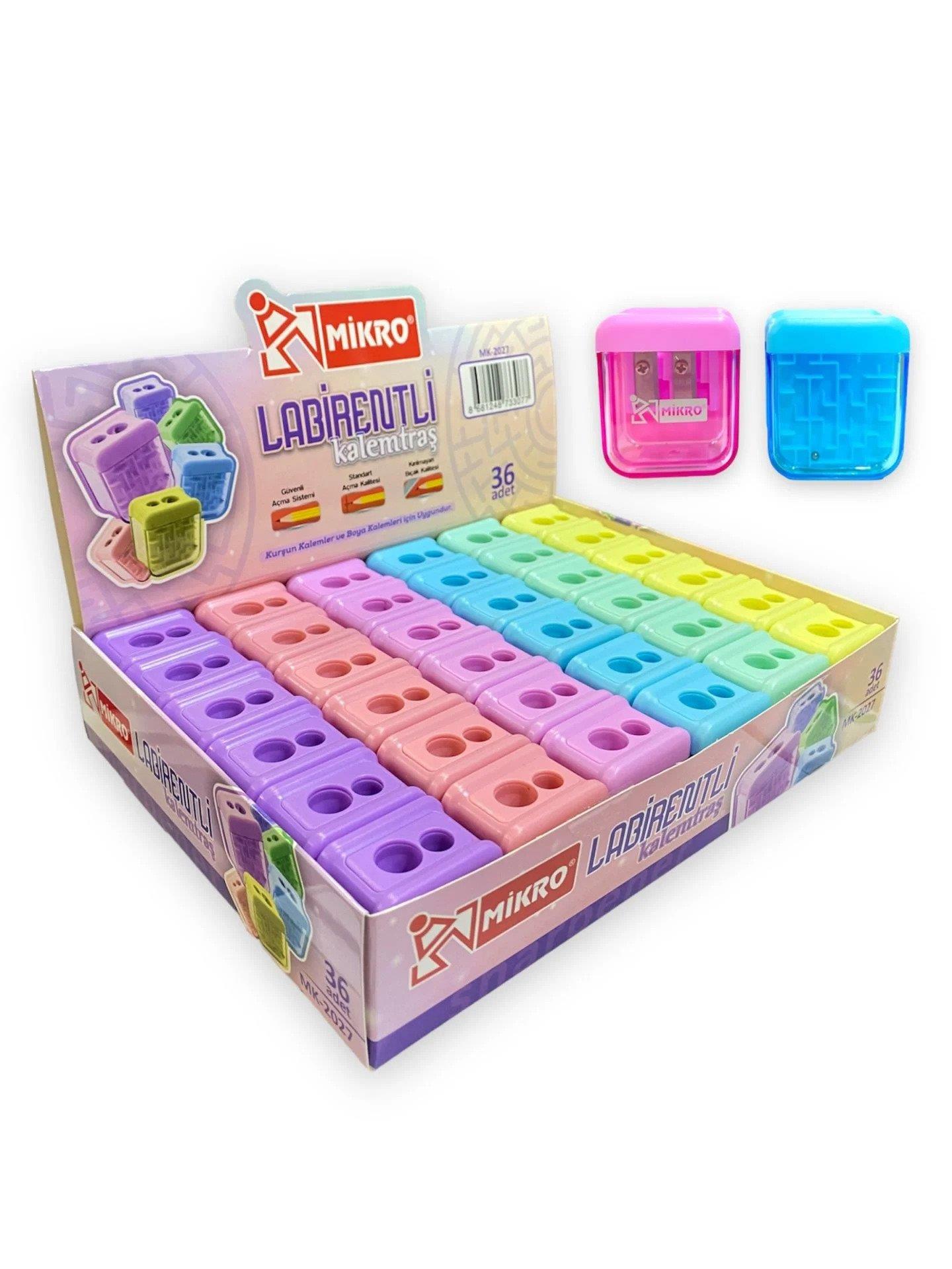 Mikro Kalemtraş Labirentli Çift Bıçaklı Öğrenci Kalemtıraşı (36 Lı Paket)