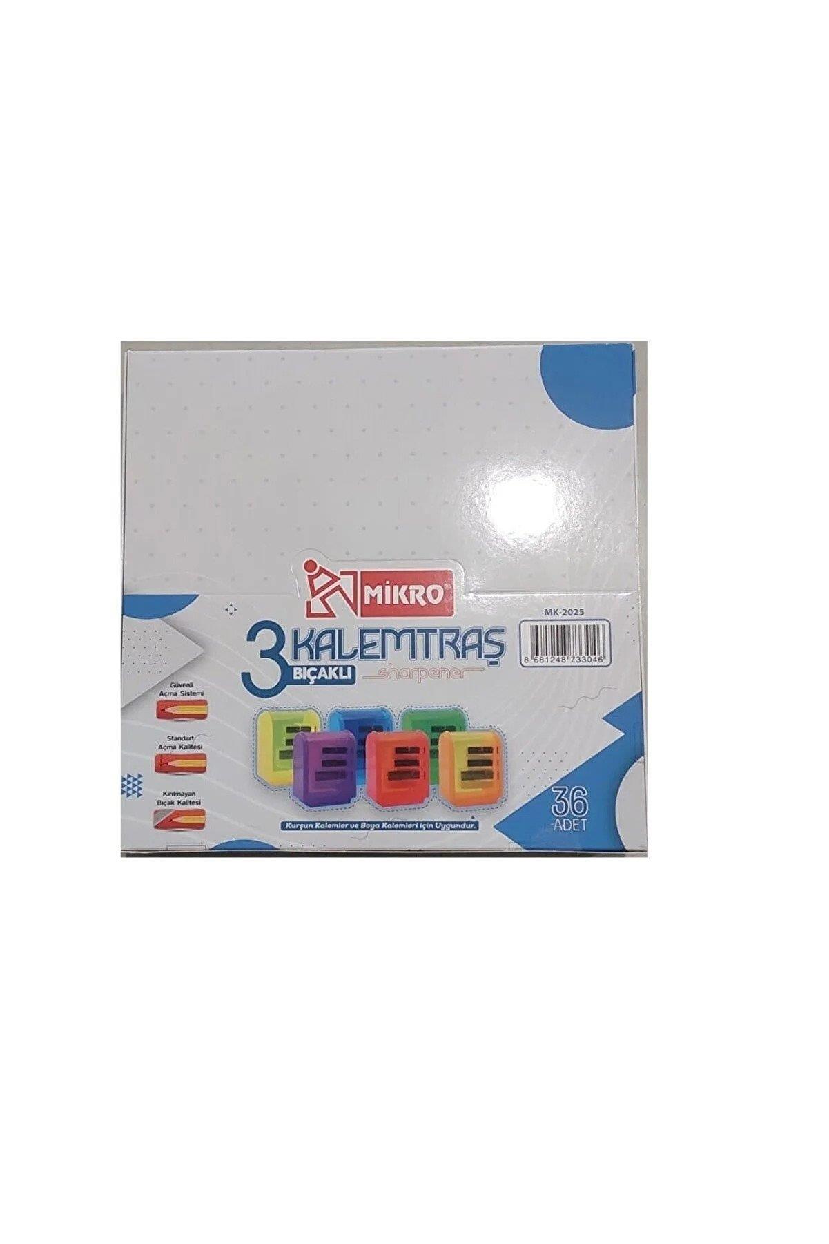 Mikro Kalemtraş Üç Bıçaklı Öğrenci Kalemtıraşı (36 Lı Paket)