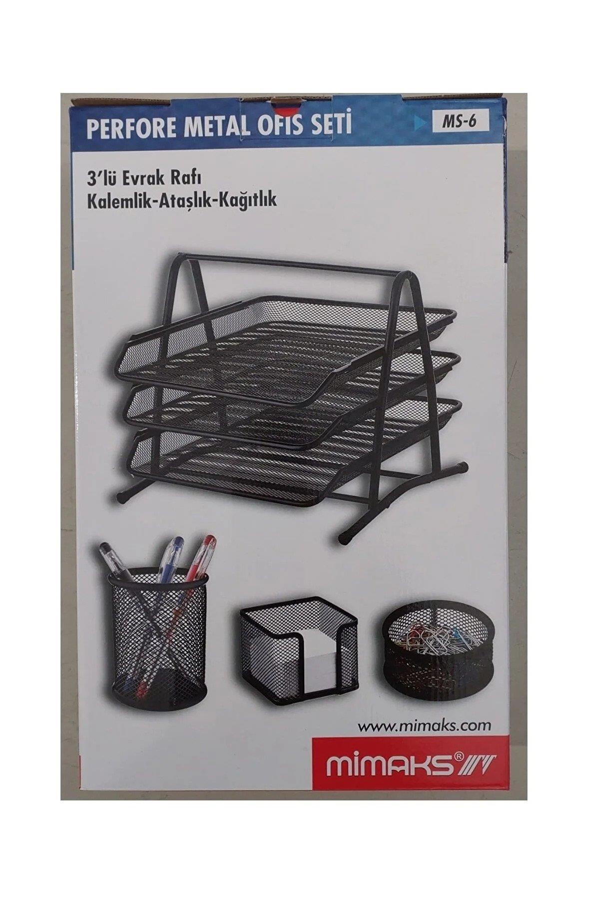 Mimaks Metal Ofis Seti Gri Evrak Rafı + 3 Lü Masa Seti Gri
